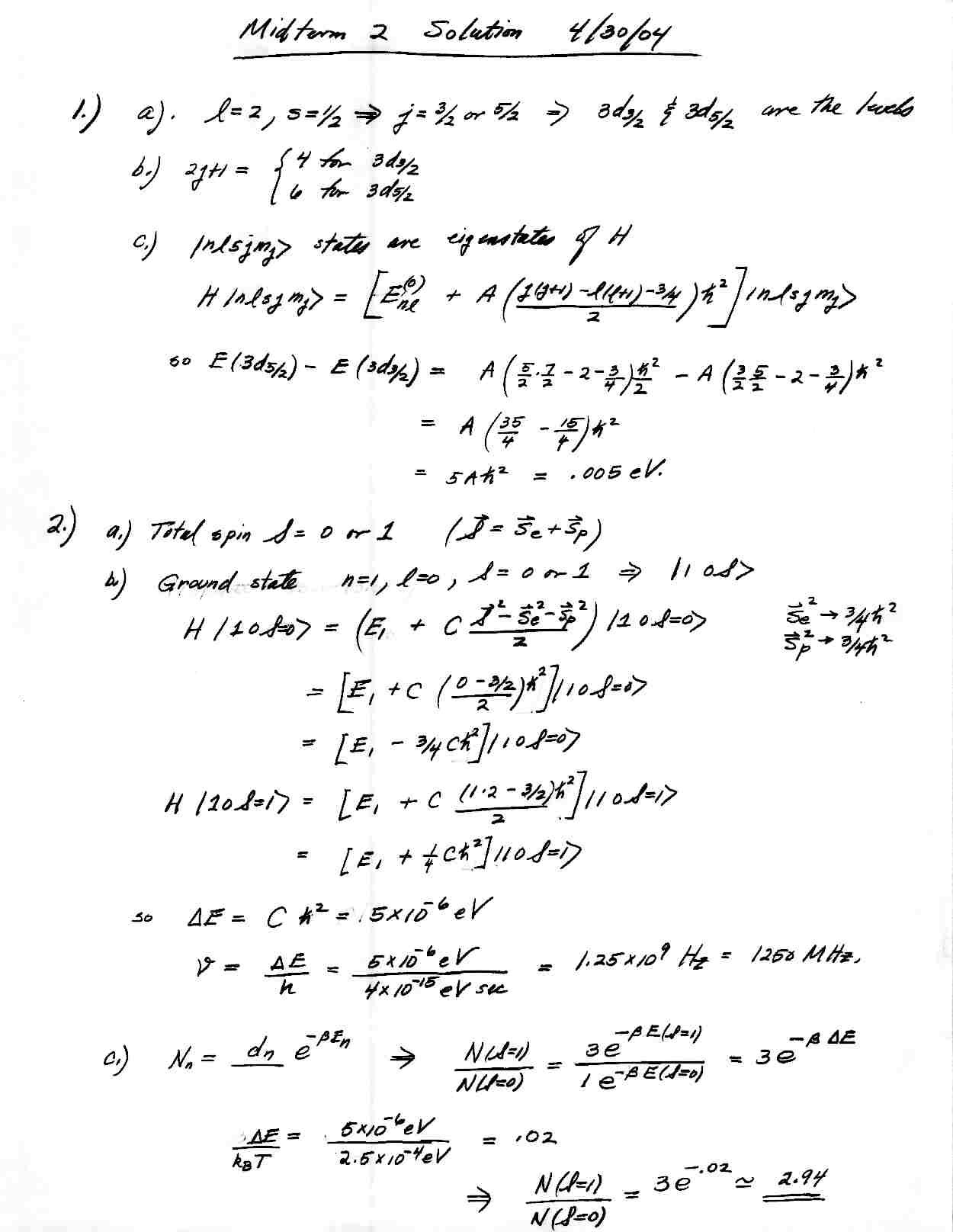 Midterm Exam 2 Solution (followed by copy of exam)